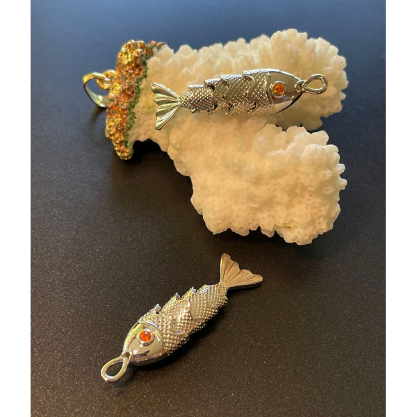 Pendentif Poisson 3D Articulé 40 mm – Cuivre Platinum