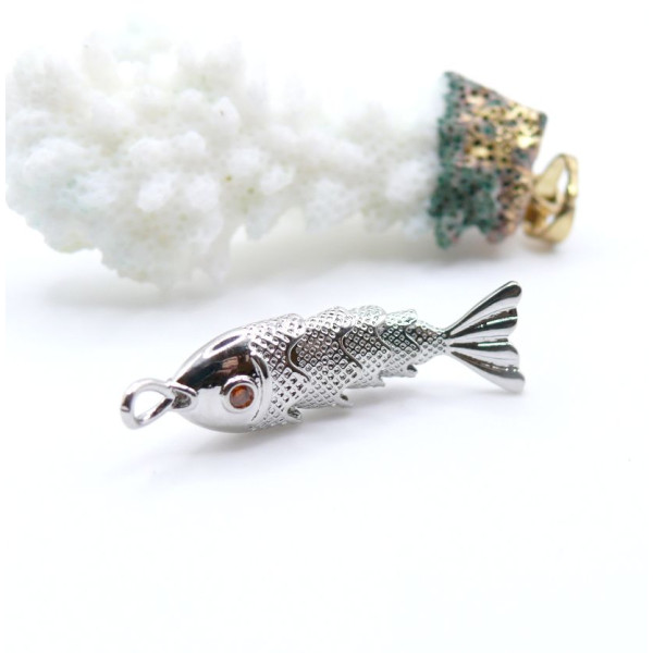 Pendentif Poisson 3D Articulé 40 mm – Cuivre Platinum