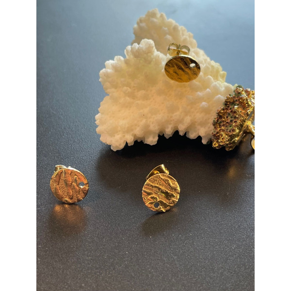 Boucles d'oreilles Puces Rond Martelé 10mm avec trou – Acier Inoxydable 304 Doré Placage Ionique