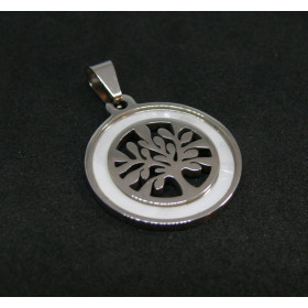 S11752803 PAX 1 Pendentif, Médaillon Nacre et Arbre 23 mm,  Acier Inoxydable coloris Doré