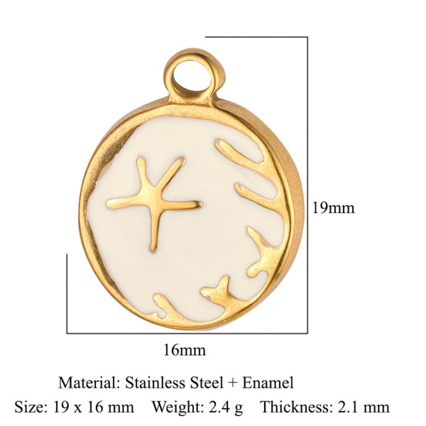 Pendentif Soleil Résine Émaillée Blanche 15mm – Acier Inoxydable Doré à l'or fin 18K