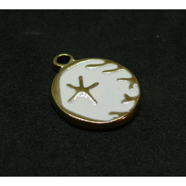 Pendentif Soleil Résine Émaillée Blanche 15mm – Acier Inoxydable Doré à l'or fin 18K