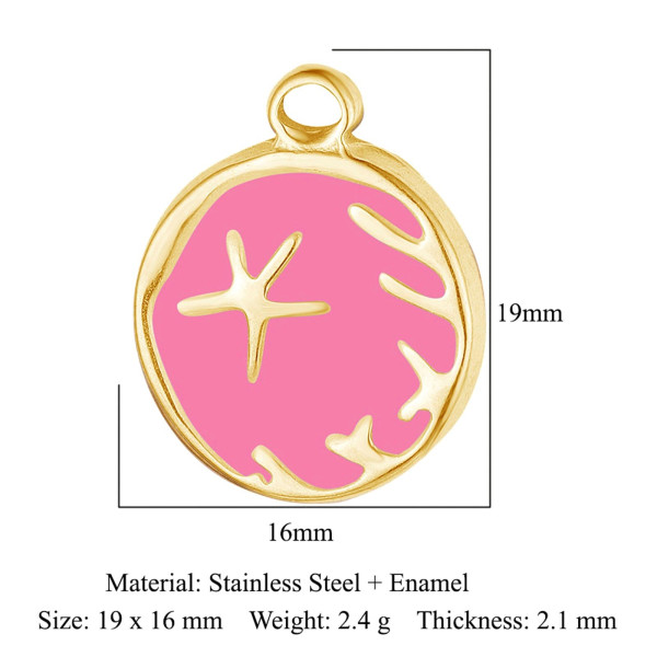 Pendentif Soleil Résine Émaillée ROSE 15mm – Acier Inoxydable Doré à l'or fin 18K