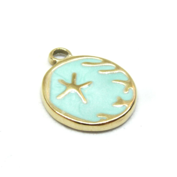 Pendentif Soleil en résine émaillé Bleu 16mm en Acier Inoxydable 304 finition Doré 18KT