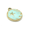 Pendentif Soleil en résine émaillé Bleu 16mm en Acier Inoxydable 304 finition Doré 18KT