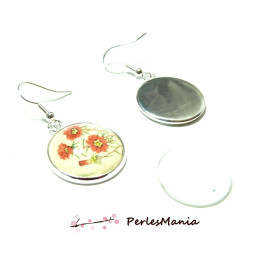 Boucles d’oreilles crochet 18mm Argent Vif et 2 Cabochons verre