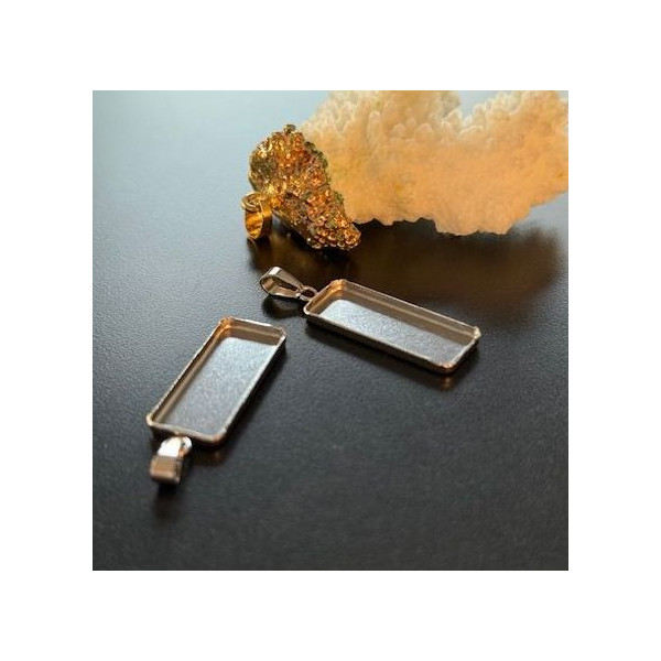 Supports  Pendentif Rectangle avec Bélière  25 x 10 mm – Acier Inoxydable 304 Argenté