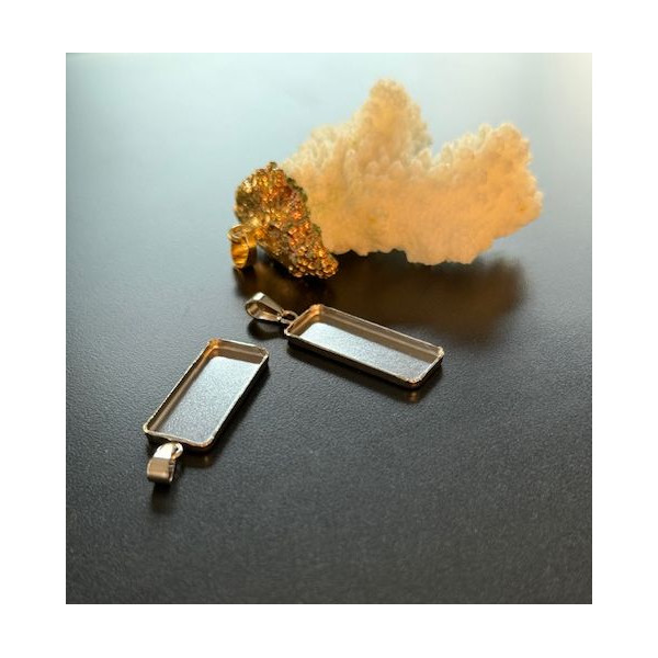 Supports  Pendentif Rectangle avec Bélière  25 x 10 mm – Acier Inoxydable 304 Argenté