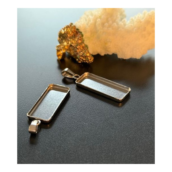 Supports  Pendentif Rectangle avec Bélière  25 x 10 mm – Acier Inoxydable 304 Argenté