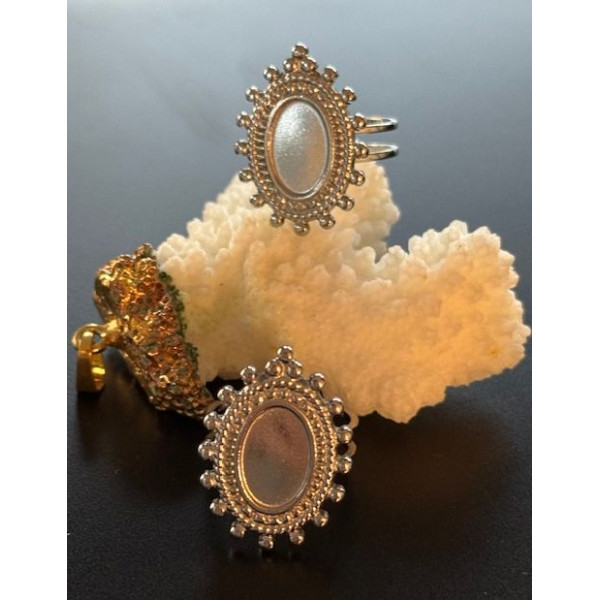 Supports de Bague Ovale ARTY 12x8mm, Anneau Double, Acier Inoxydable 304 Argenté