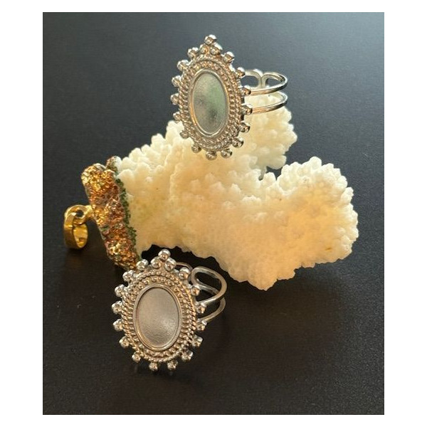 Supports de Bague Ovale ARTY 12x8mm, Anneau Double, Acier Inoxydable 304 Argenté