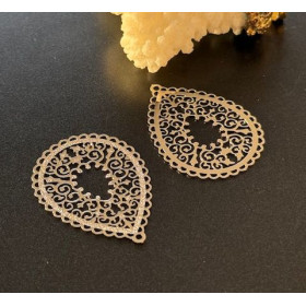 Estampes Pendentifs Filigrane Mandala goutte  35 mm – Métal Argenté