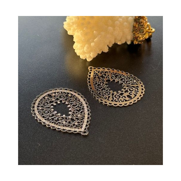 Estampes Pendentifs Filigrane Mandala goutte  35 mm – Métal Argenté