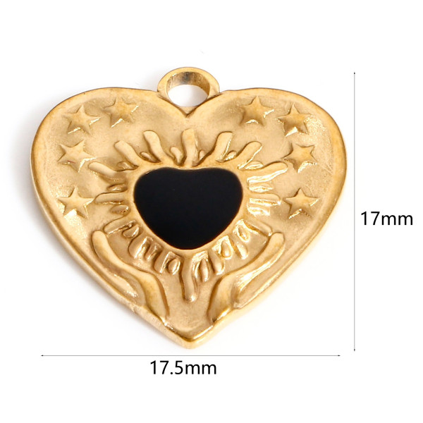 Pendentifs Cœur Résine Émaillée Noir 17mm – Acier Inoxydable 304 Doré à l'or fin 18K