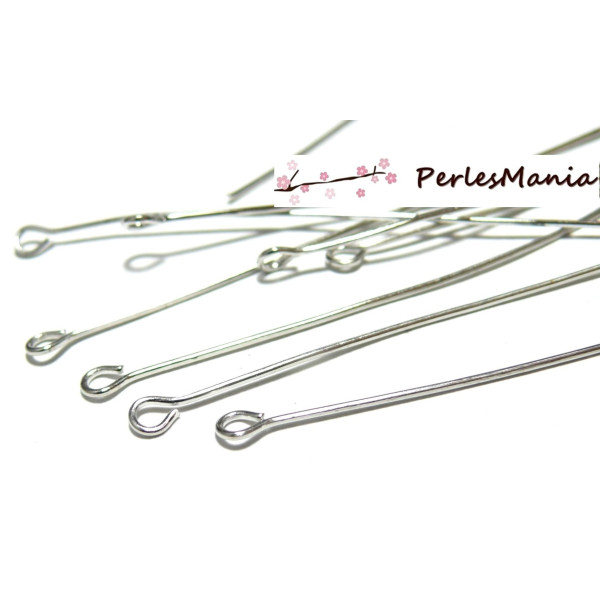OFFRE SPECIALE: 25 gr environ 110 tiges Tiges oeil argent platine  longueur 50mm par 0,7mm 