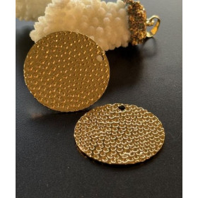 Pendentif Pétale Texturé Martelé 30mm – Acier Inoxydable Doré à l'or fin 24K, IONIQUE