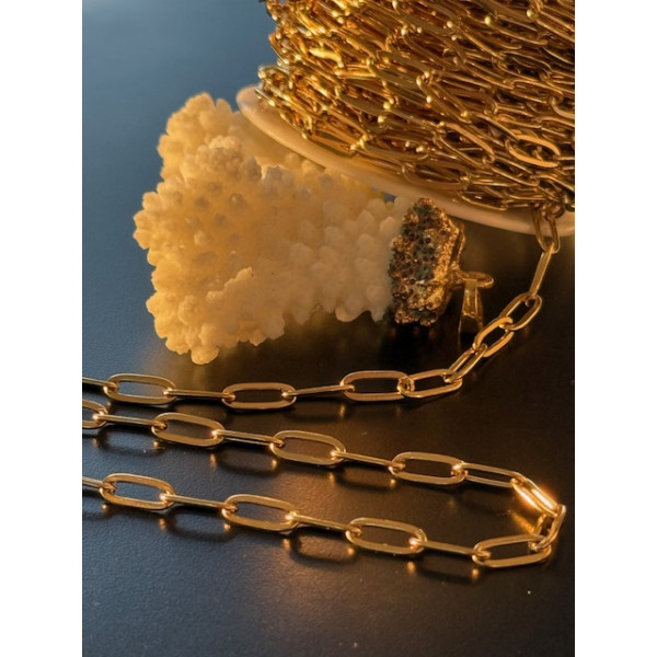 Chaîne Maille Rectangle 9.7 mm – Acier Inoxydable 304 Doré à l’Or Fin 14K, Placage Ionique