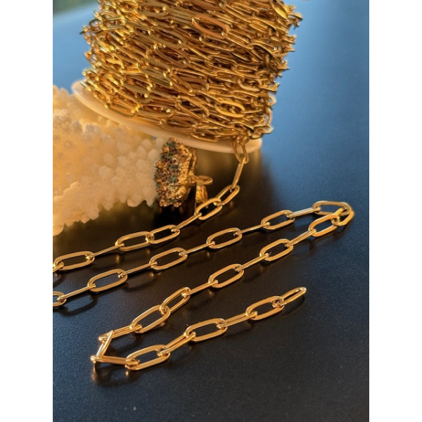 Chaîne Maille Rectangle 9.7 mm – Acier Inoxydable 304 Doré à l’Or Fin 14K, Placage Ionique