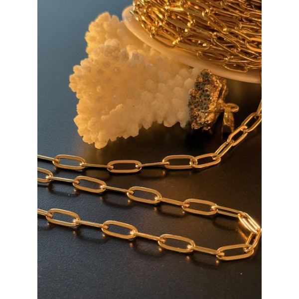 Chaîne Maille Rectangle 9.7 mm – Acier Inoxydable 304 Doré à l’Or Fin 14K, Placage Ionique