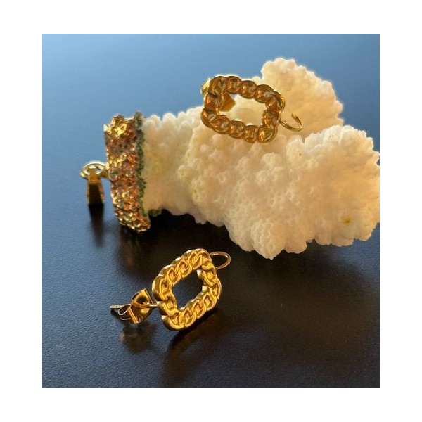 Boucles d’oreilles Puce Rectangle style martelé 18 par 11mmm  avec anneau d'attache – Acier Inoxydable 304 Doré 18K