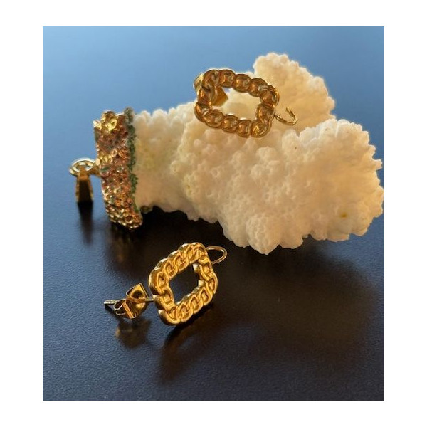 Boucles d’oreilles Puce Rectangle style martelé 18 par 11mmm  avec anneau d'attache – Acier Inoxydable 304 Doré 18K