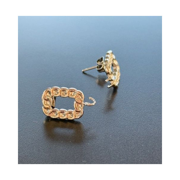 Boucles d’oreilles Puce Rectangle, style martelé 18 par 11mmm  avec anneau d'attache – Acier Inoxydable 304 Argenté