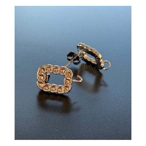 Boucles d’oreilles Puce Rectangle, style martelé 18 par 11mmm  avec anneau d'attache – Acier Inoxydable 304 Argenté