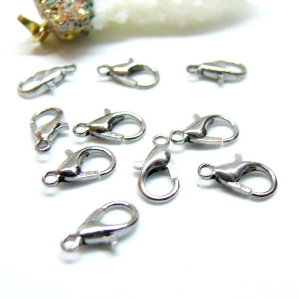 Fermoirs mousquetons 12mm metal couleur  GUN Métal