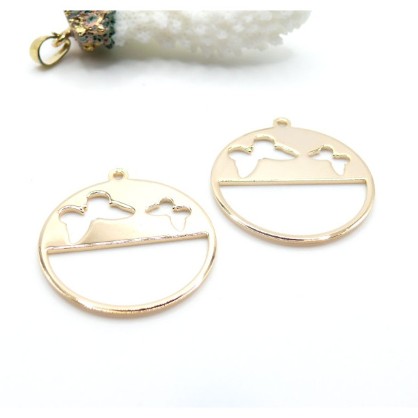 Pendentifs Papillons dans Cercle 28mm – Cuivre Doré à l' or fin 18K