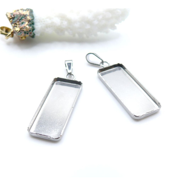 Supports  Pendentif Rectangle avec Bélière  25 x 10 mm – Acier Inoxydable 304 Argenté