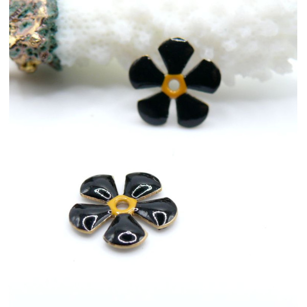 Perles intercalaires Fleur style vintage 13 mm – Résine Émaillée NOIR