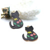 Pendentifs Chat émaillé 30mm Noir Base Doré