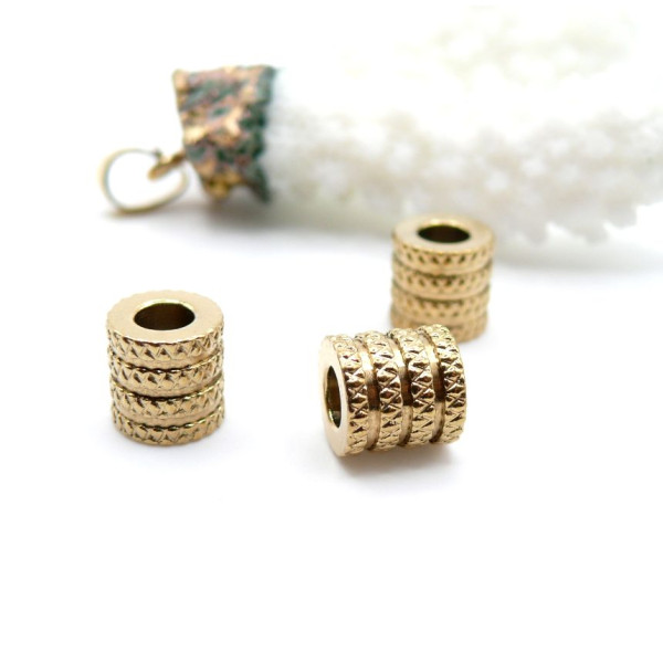 Perles, séparateurs,  Intercalaires Colonne 8mm , grand trou 4mm– Acier Inoxydable  finition Doré 18K, placage IONIQUE