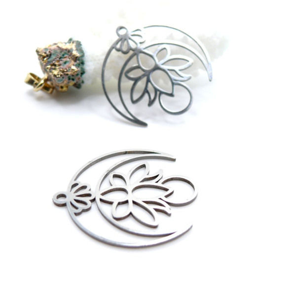 Pendentifs Fleur de Lotus 28mm – Acier Inoxydable 304 Argenté