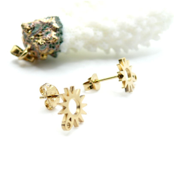 Boucles d'oreilles Puces SOLEIL 10.5mm avec trou – Acier Inoxydable 304 Doré Placage Ionique