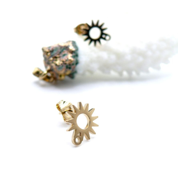 Boucles d'oreilles Puces SOLEIL 10.5mm avec trou – Acier Inoxydable 304 Doré Placage Ionique