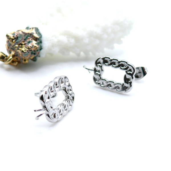 Boucles d’oreilles Puce Rectangle, style martelé 18 par 11mmm  avec anneau d'attache – Acier Inoxydable 304 Argenté