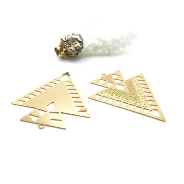 Pendentifs estampes Double Triangle 45 mm – Acier inoxydable 304 Doré