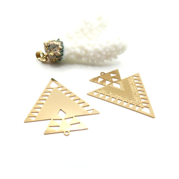 Pendentifs estampes Double Triangle 45 mm – Acier inoxydable 304 Doré
