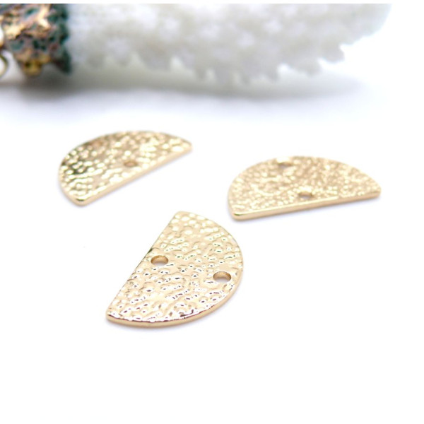 Pendentifs Connecteur Demi-Cercle 15 mm Martelé – Laiton Doré à l’ Or Fin 18K