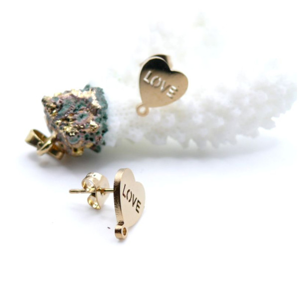 Boucles d'oreilles Puces LOVE 11mm avec trou – Acier Inoxydable 304 Doré Placage Ionique