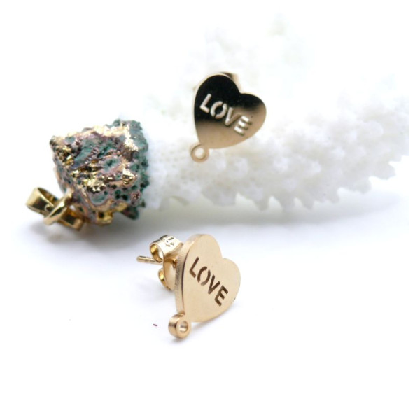 Boucles d'oreilles Puces LOVE 11mm avec trou – Acier Inoxydable 304 Doré Placage Ionique