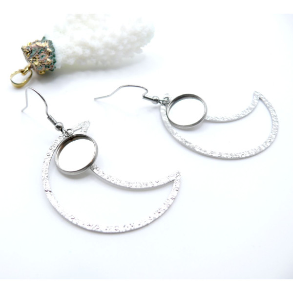 Supports de Boucles d'oreille 12mm – Crochet Lune Acier Inox 304 Argenté