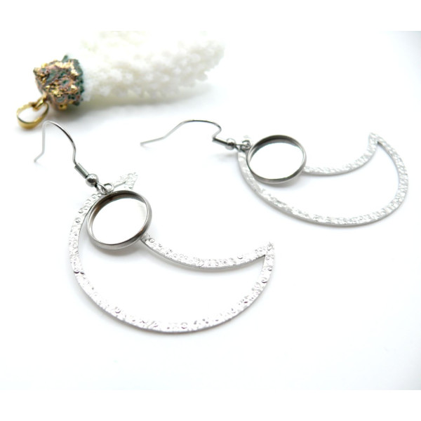 Supports de Boucles d'oreille 12mm – Crochet Lune Acier Inox 304 Argenté