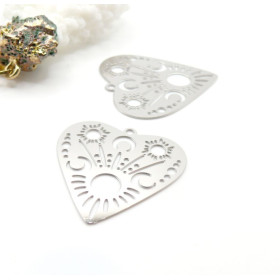 Estampes Cœur Filigrane 30mm – Acier Inoxydable 304 Argent Platine