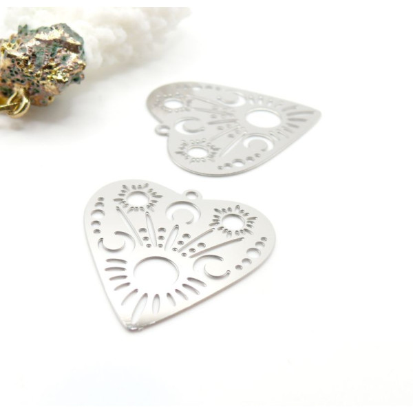 Estampes Cœur Filigrane 30mm – Acier Inoxydable 304 Argent Platine