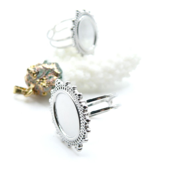 Support de Bague Arty Ajustable pour Cabochon Ovale 14 x 10 mm – Acier Inox 304 Argenté