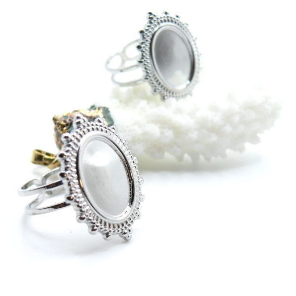 Support de Bague Arty Ajustable pour Cabochon Ovale 14 x 10 mm – Acier Inox 304 Argenté