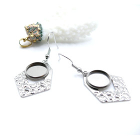 Supports de Boucles d’Oreilles Polygone Martelé 12 mm – Acier Inoxydable 304 Argenté