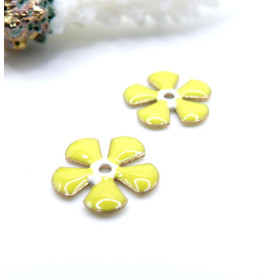 Perles intercalaires Fleur style vintage 13 mm – Résine Émaillée JAUNE